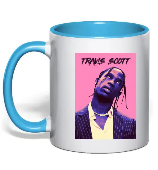 Чашка с цветной ручкой Travis Scott pink Голубой фото