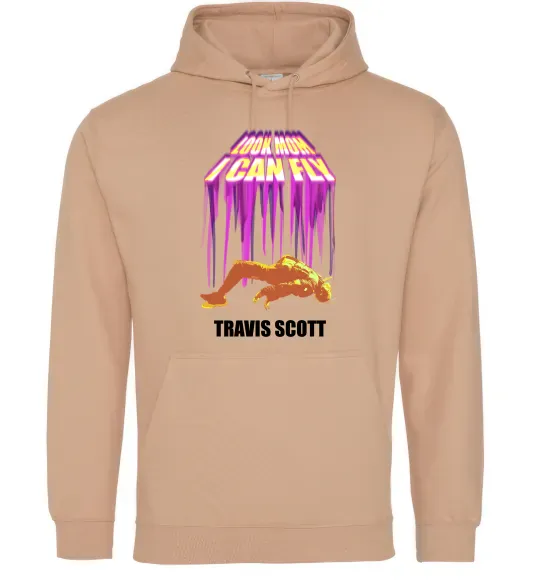 Мужская толстовка (худи) Travis Scott Look mom I can fly Песочный фото