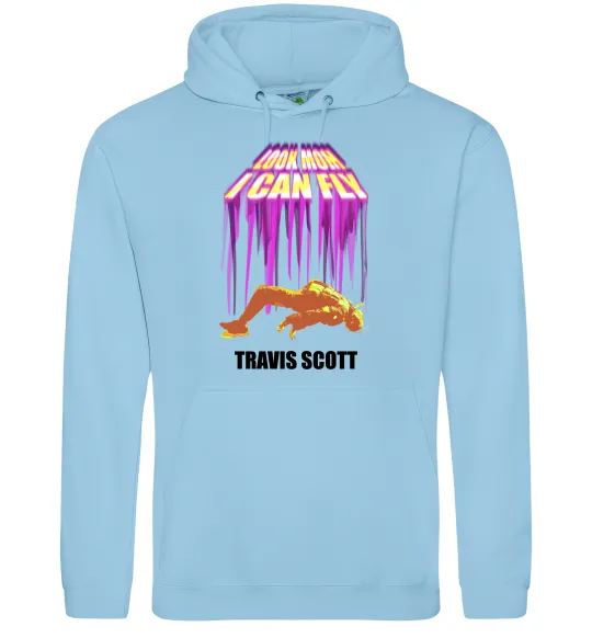Чоловіча толстовка (худі) Travis Scott Look mom I can fly Блакитний фото