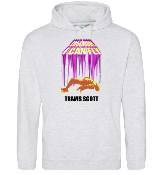 Женская толстовка (худи) Travis Scott Look mom I can fly Серый меланж фото