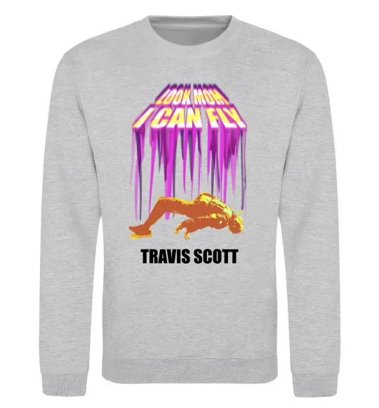 Світшот Travis Scott Look mom I can fly Сірий меланж фото
