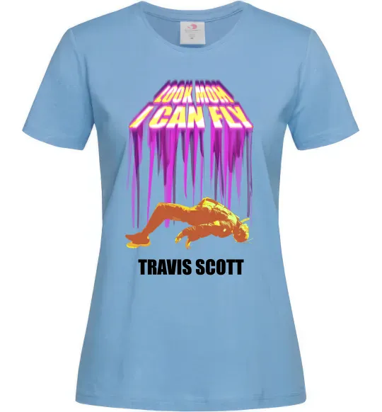 Женская футболка Travis Scott Look mom I can fly Голубой фото