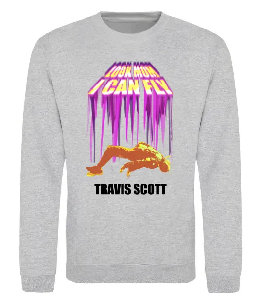 Свитшот Travis Scott Look mom I can fly Серый меланж фото