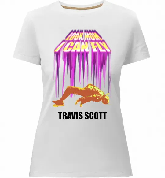 Жіноча преміум футболка Travis Scott Look mom I can fly Білий фото