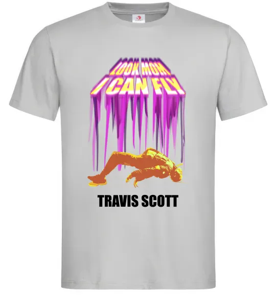Мужская футболка Travis Scott Look mom I can fly Серый фото