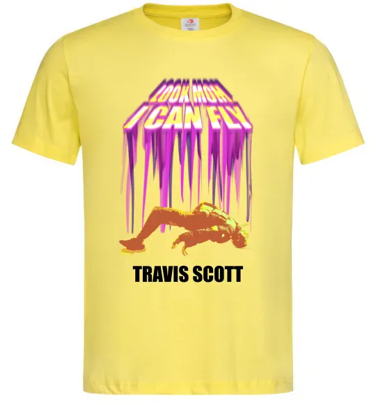 Мужская футболка Travis Scott Look mom I can fly Лимонный фото
