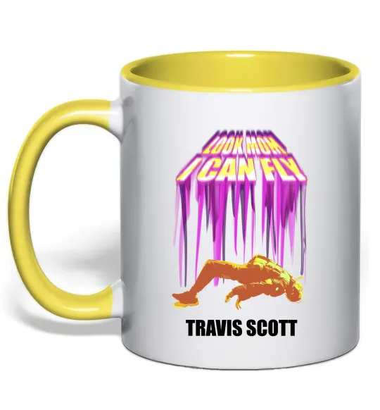 Чашка з кольоровою ручкою Travis Scott Look mom I can fly Лимонний фото