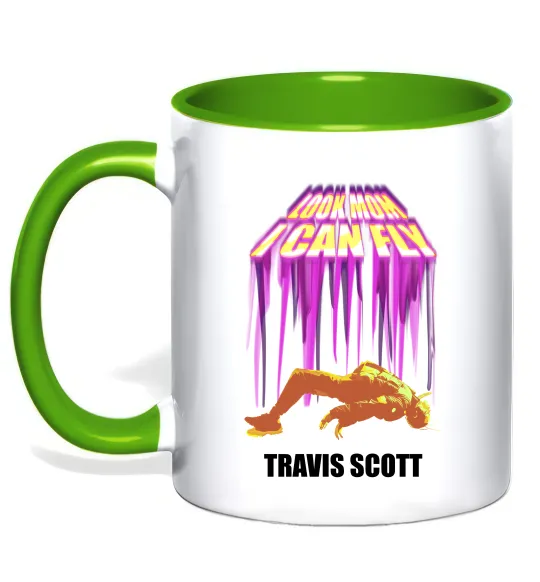 Чашка з кольоровою ручкою Travis Scott Look mom I can fly Лаймовий фото