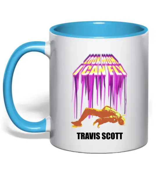 Чашка с цветной ручкой Travis Scott Look mom I can fly Голубой фото