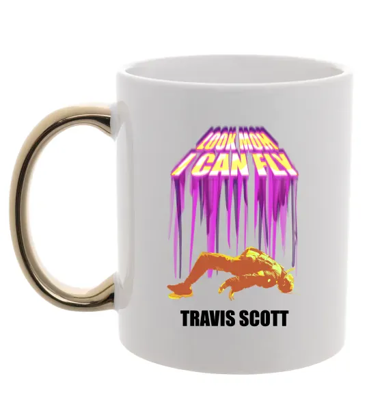 Чашка с цветной ручкой Travis Scott Look mom I can fly Золото фото