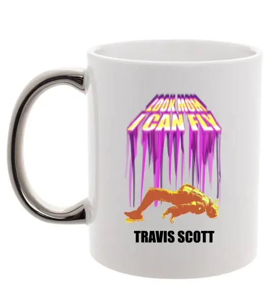 Чашка с цветной ручкой Travis Scott Look mom I can fly Серебро фото