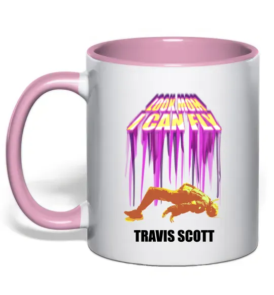 Чашка с цветной ручкой Travis Scott Look mom I can fly Нежно розовый фото