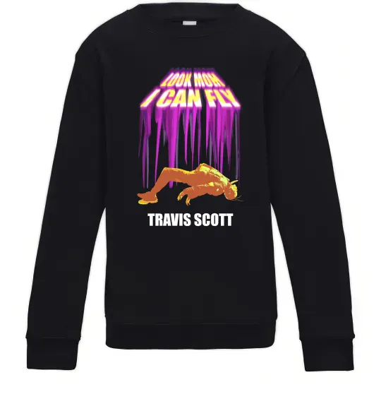 Детский Свитшот Travis Scott Look mom I can fly Черный фото