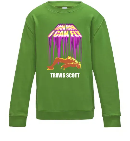 Детский Свитшот Travis Scott Look mom I can fly Лаймовый фото