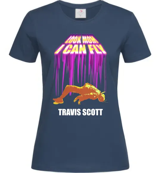 Женская футболка Travis Scott Look mom I can fly Темно-синий фото