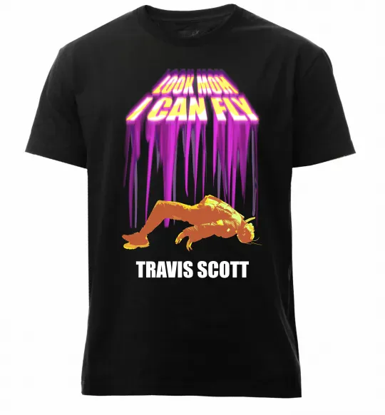 Чоловіча преміум футболка Travis Scott Look mom I can fly Чорний фото