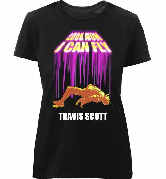 Жіноча преміум футболка Travis Scott Look mom I can fly Чорний фото