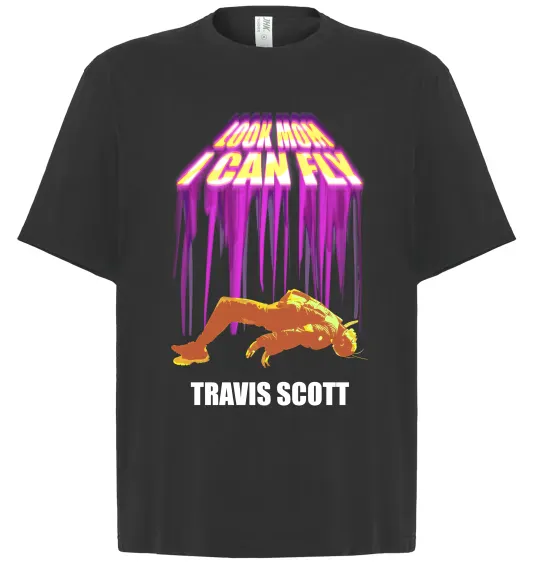 Футболка Оверсайз Travis Scott Look mom I can fly Черный фото