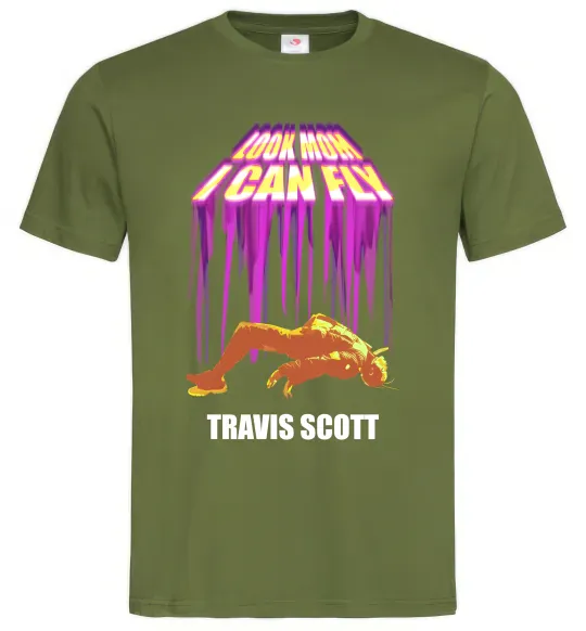 Мужская футболка Travis Scott Look mom I can fly Оливковый фото