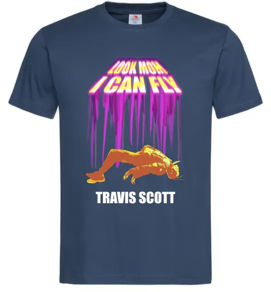 Мужская футболка Travis Scott Look mom I can fly Темно-синий фото