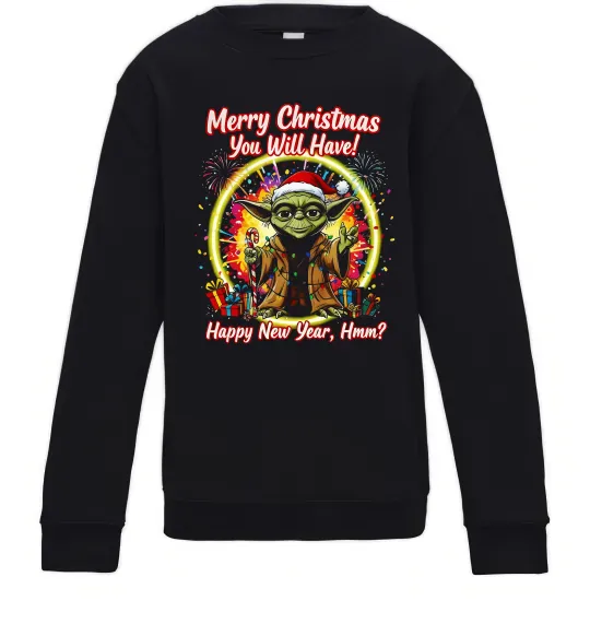 Детский Свитшот Yoda Merry Christmas you will have Черный фото
