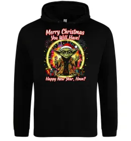 Мужская толстовка (худи) Yoda Merry Christmas you will have Черный фото
