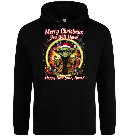 Женская толстовка (худи) Yoda Merry Christmas you will have Черный фото