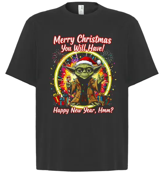 Футболка Оверсайз Yoda Merry Christmas you will have Черный фото