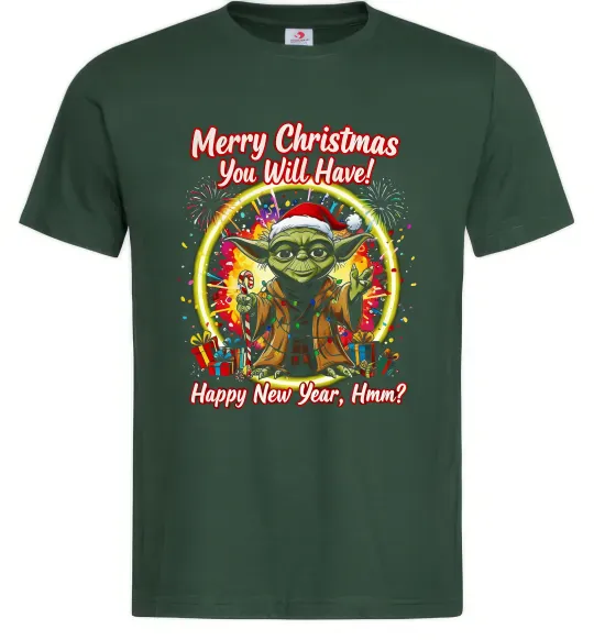 Мужская футболка Yoda Merry Christmas you will have Темно-зеленый фото