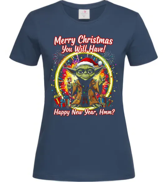Жіноча футболка Yoda Merry Christmas you will have Темно-синій фото