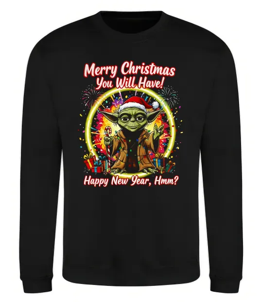 Свитшот Yoda Merry Christmas you will have Черный фото