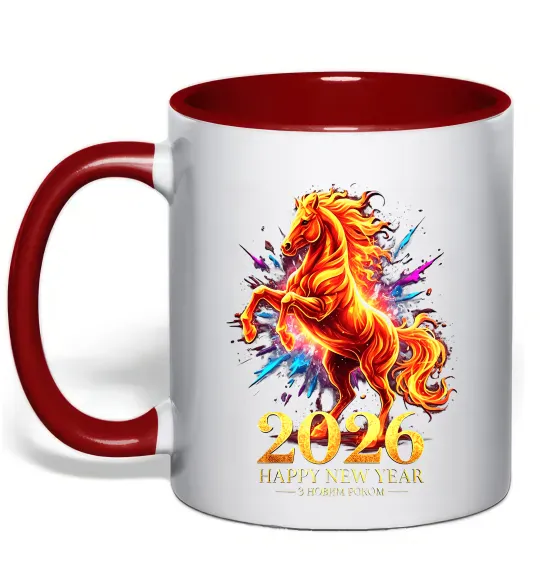 Чашка с цветной ручкой 2026 Рік вогняного коня Красный фото