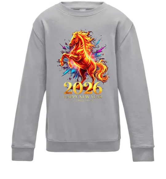 Детский Свитшот 2026 Рік вогняного коня Серый меланж фото