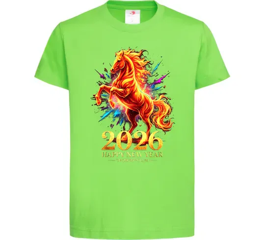 Детская футболка 2026 Рік вогняного коня Лаймовый фото