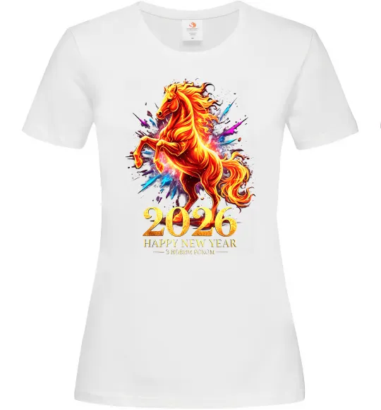 Женская футболка 2026 Рік вогняного коня Белый фото