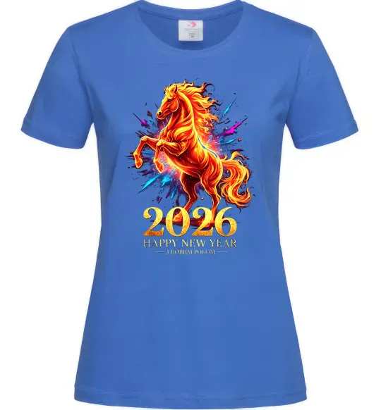 Женская футболка 2026 Рік вогняного коня Ярко-синий фото