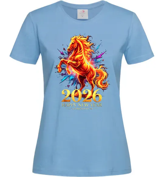 Женская футболка 2026 Рік вогняного коня Голубой фото