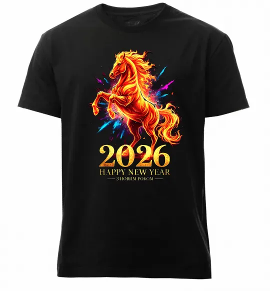 Мужская премиум футболка 2026 Рік вогняного коня Черный фото