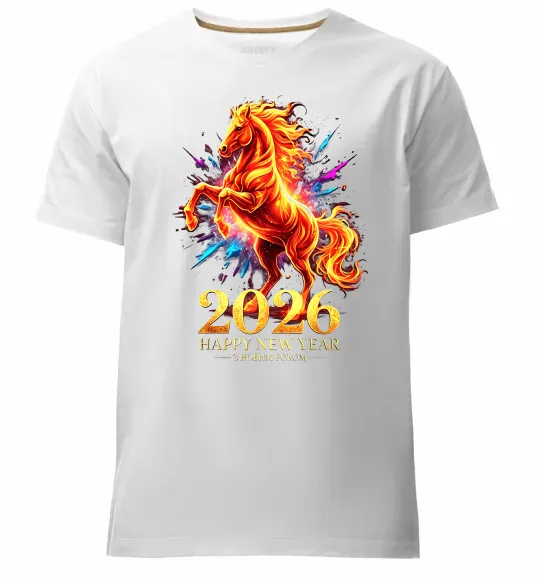 Мужская премиум футболка 2026 Рік вогняного коня Белый фото