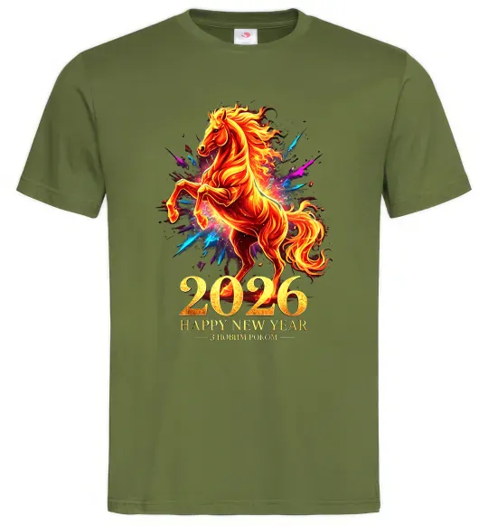 Мужская футболка 2026 Рік вогняного коня Оливковый фото