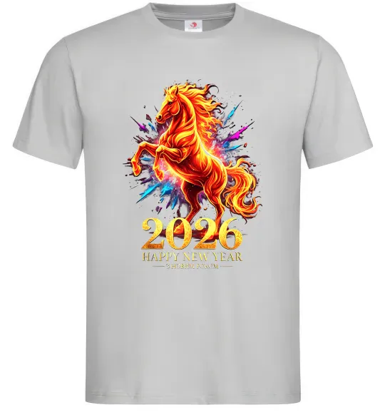 Мужская футболка 2026 Рік вогняного коня Серый фото