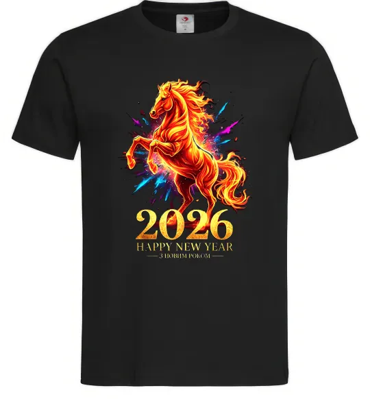 Мужская футболка 2026 Рік вогняного коня Черный фото