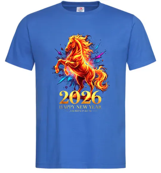 Мужская футболка 2026 Рік вогняного коня Ярко-синий фото