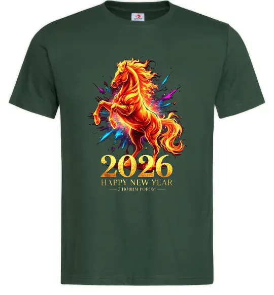 Мужская футболка 2026 Рік вогняного коня Темно-зеленый фото