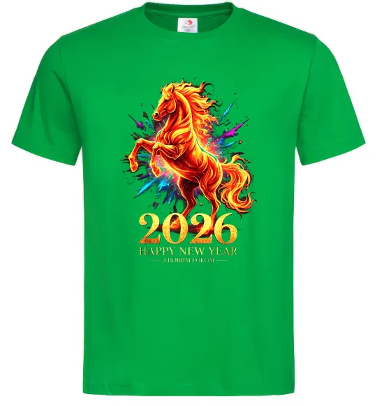 Мужская футболка 2026 Рік вогняного коня Зеленый фото