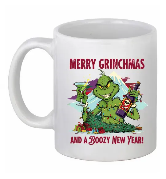 Чашка керамічна Merry Grinchmas and boozy New Year Білий фото