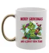 Чашка з кольоровою ручкою Merry Grinchmas and boozy New Year Золото фото