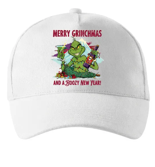 Кепка Merry Grinchmas and boozy New Year Белый фото