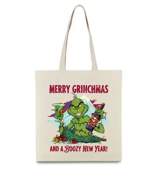 Эко-сумка Merry Grinchmas and boozy New Year Бежевый фото