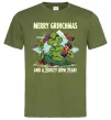 Мужская футболка Merry Grinchmas and boozy New Year Оливковый фото